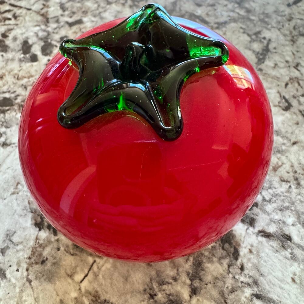 VTG Murano Style Handblown Glass Art Vegetable Tomato Red MCM Home Decor - Picture 8 of 8